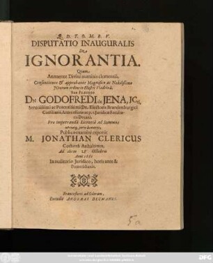 Disputatio Inauguralis De Ignorantia