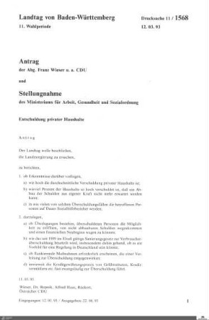 Antrag der CDU: Entschuldung privater Haushalte