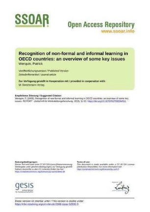 Recognition of non-formal and informal learning in OECD countries: an overview of some key issues