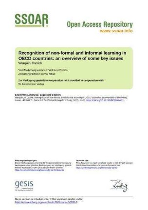 Recognition of non-formal and informal learning in OECD countries: an overview of some key issues