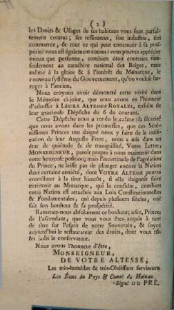 Lettre Ecrite par les États Du Hainau à S. A. le Prince de Kaunitz : en date du 30 Juin 1787.
