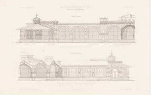 Zoologischer Garten, Berlin Raubtierhaus: Ansicht von Südosten, Ansicht von Nordwesten (aus: Atlas zur Zeitschrift für Bauwesen, hrsg. v. G. Erbkam, Jg. 25, 1875)