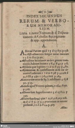 Index Secundus Rerum & Verborum Memorabilium