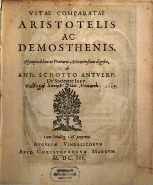 Vitae comparatae Aristotelis ac Demosthenis