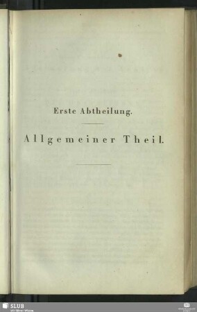 Erste Abtheilung. Allgemeiner Theil