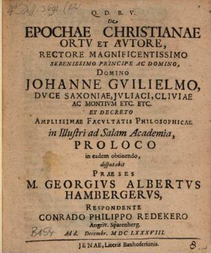 De Epochae Christianae Ortv Et Avtore