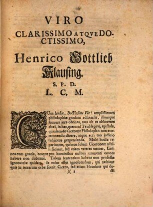 Epistola De Cicerone Philosopho Non Contemnendo Ad Virvm Clarissimvm Doctissimvmqve Henricum Gottlieb Klausing, Cvm Ille