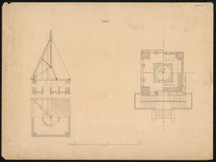 Kirchturm: Schnitt und Grundriss 1:50