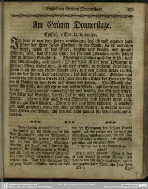 Am Grünen Donnerstage. Epistel, 1. Cor. 11. v. 23-32