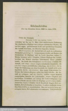 Schulnachrichten über das Biennium Ostern 1868 bis dahin 1870