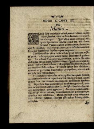 Sectio I. Caput IIX. De Mania.
