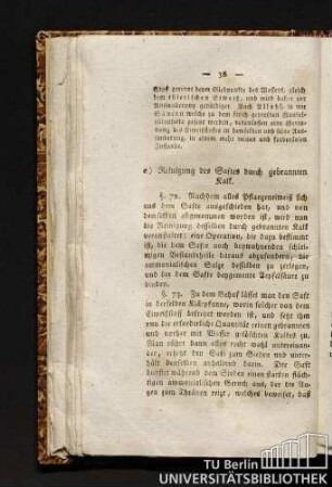 e) Reinigung des Saftes durch gebrannten Kalk.