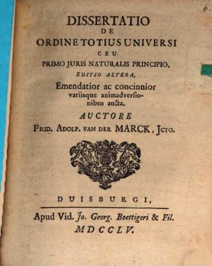 Diss. de ordine totius universi ceu primo iuris naturalis principio