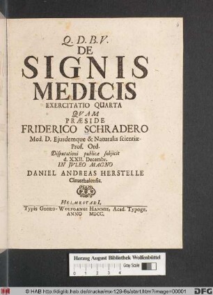 De Signis Medicis Exercitatio Quarta