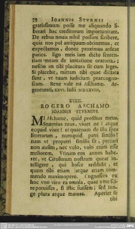 XXXII. Rogero Aschamo Ioannes Sturmius