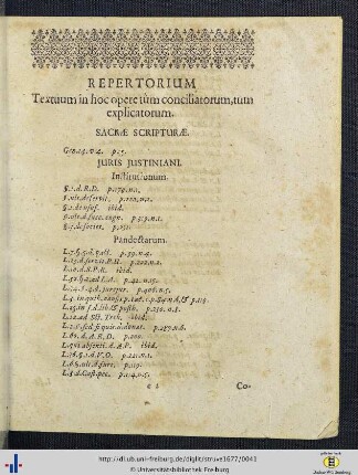 Repetorium Textuum in hoc opere tum conciliatorum, tum explicatorum.