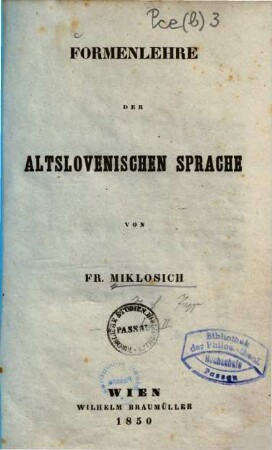 Formenlehre der altslovenischen Sprache