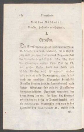 Sechster Abschnitt. Strassen, Postwesen und Schiffahrt.