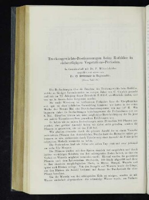 Trockengewichts-Bestimmungen beim Rothklee in siebentägigen Vegetations-Perioden