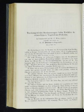 Trockengewichts-Bestimmungen beim Rothklee in siebentägigen Vegetations-Perioden