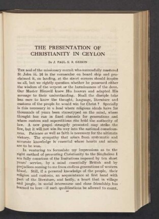 The presentation of christianity in Ceylon