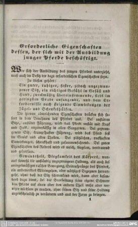 Erforderliche Eigenschaften dessen, der sich mit der Ausbildung junger Pferde beschäftigt