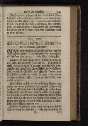 Cap. XIX. Von Oeffnung der Pulß-Adern/ Arteriotomia genannt.