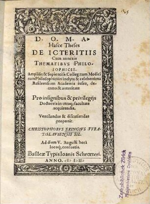 Hasce Theses De Icteritiis : Cum annexis Thematibvs Philosophicis