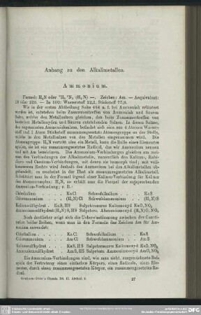 Anhang zu den Alkalimetallen. Ammonium