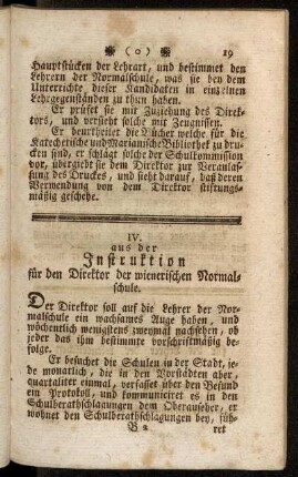 IV. aus der Instruktion für den Direktor der wienerischen Normalschule.