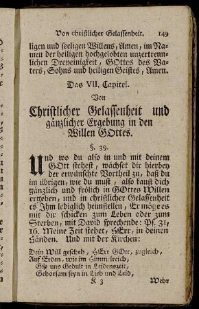 Das VII. Capitel. Von Christlicher Gelassenheit und gänzlicher Ergebung in den Willen Gottes