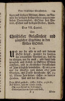 Das VII. Capitel. Von Christlicher Gelassenheit und gänzlicher Ergebung in den Willen Gottes