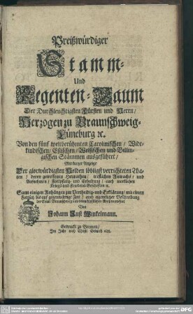 Preißwürdiger Stamm- und Regentenbaum der Herzogen zu Braunschweig-Lüneburg
