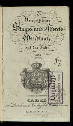 1825: Kurhessisches Staats- und Address-Handbuch
