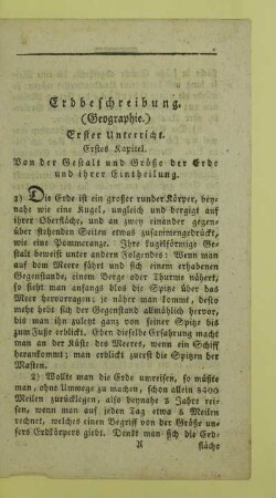 Erstes Kapitel. Von der Gestalt und Groeße der Erde und ihrer Eintheilung