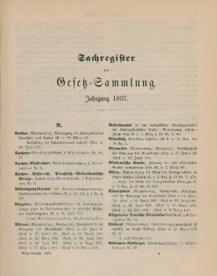 Sachregister zur Gesetz-Sammlung. Jahrgang 1897