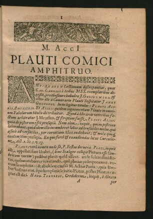 M. Acci[i] Plauti Comici Amphitruo.