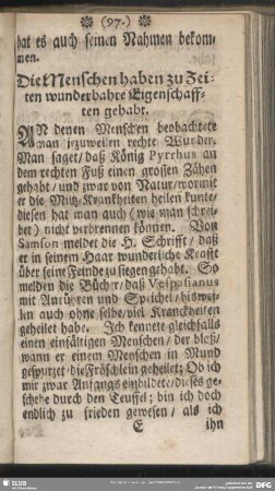 Die Menschen haben zu Zeiten wunderbahre Eigenschafften gehabt