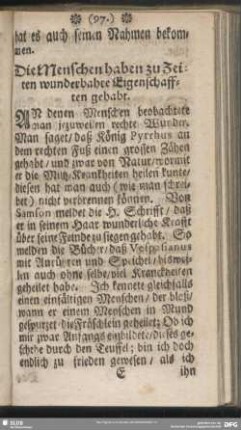Die Menschen haben zu Zeiten wunderbahre Eigenschafften gehabt