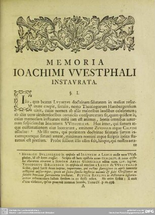 Memoria Ioachimi Westphali Instaurata