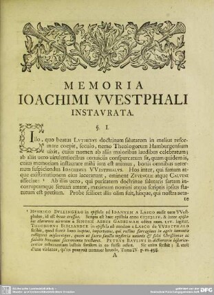 Memoria Ioachimi Westphali Instaurata