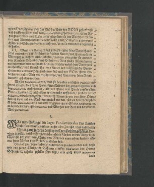 I. Als nun Anfangs die leges Fundamentales des Landes Schlesien betrifft ...