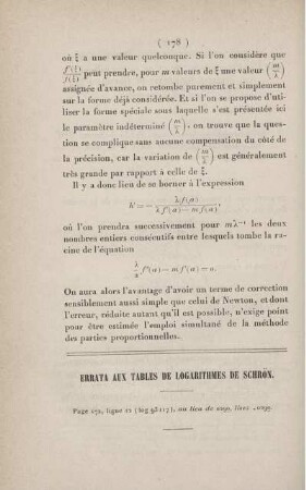 Errata aux tables de logarithmes de Schrön.