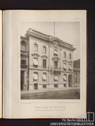 Tafel 50. Gebäude der Königl. Bayer. Gesandschaft. Voss-Strasse No. 3.