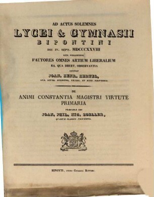 Ad actus solemnes Lycei & Gymnasii Bipontini ... invitat. 1827/28 (1828)