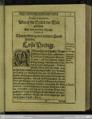 Redde rationem Durch die Ständ der Welt geführt. Aus den worten Christi, Lucae 16. Thue rechnung von deinem Haußhalten