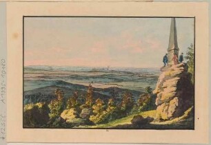 Blick vom Keulenberg bei Königsbrück in der Westlausitz, mit dem Augustobelisk, aus Richters "70 Mahlerischen An- und Aussichten ..."
