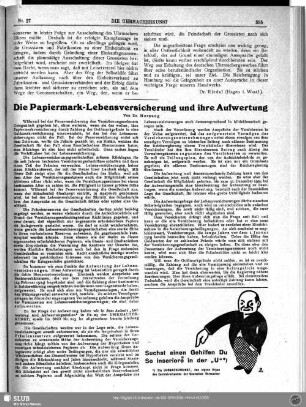 Die Papiermark-Lebensversicherung und ihre Aufwertung
