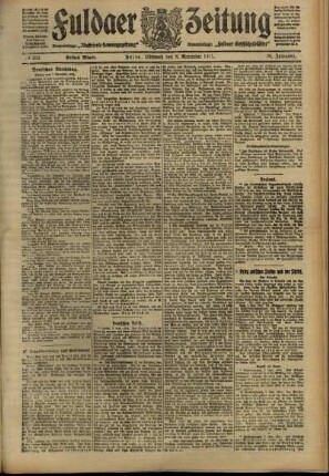 Erste Ausgabe vom Mittwoch, den 08. November 1911.