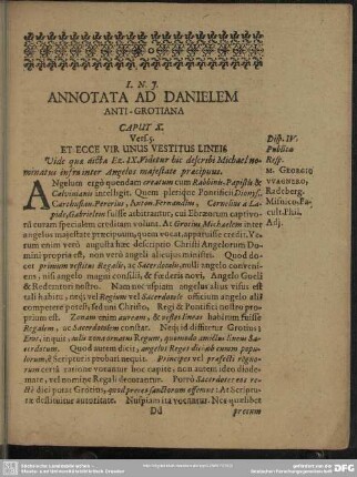 Annotata Ad Danielem Anti-Grotiana Caput X. Vers. 5. Et Ecce Vir Unus Vestitus Lineis